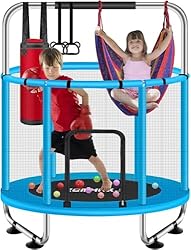 Safe & Sturdy - Indoor trampoline for kids is built to last, with a thickened steel frame, 3 U-shaped legs with non-slip suction pads, and a 360° wrap-around safety pad. Plus, with dense safety netting and upgraded foam, it's a robust and secure spac...