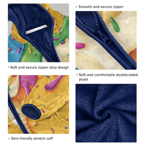 Colorful Ice Cream Drips Toddler Fleece Jacket Girl Boys Hooded Fleece Jacket Coat Warm Outwear Zip-up 3-10T3