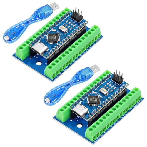 2個パック Nano V3.0 CH340 開発ボード + USBケーブル + Nanoブレークアウトボード、ターミナルアダプタ拡張ボード USB-Cマイクロコントローラボード Nanoボードモジュール Arduino IDE互換