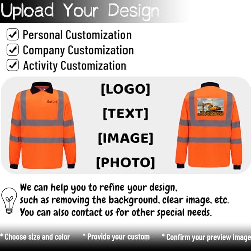High Visibility Safety Polo Shirt Custom Your Logo Reflective Construction Work Shirts Long Sleeve T Shirt Orange