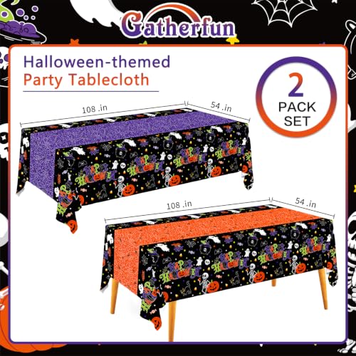 Image of 2 Pack Halloween Tablecloth, 54 x 108 Inch Disposable Plastic Table Cover, Halloween Party Supplies for Halloween Decor