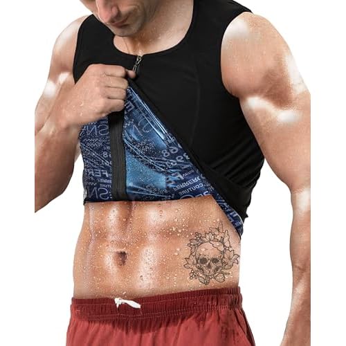 MOLLDAN Mens Polymer Sauna Vest Sweat Slimming Tank Top with Zipper