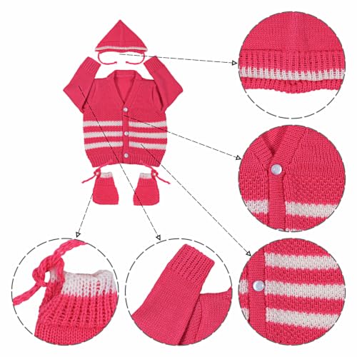 Image of Baby Winter Sweater | Wool Knit Full Sleeve Cardigan for Babies | Soft Warm Winter Clothing for Newborn Boys Girls & Toddlers, Combo Firozi & Rani (3 to 6 Months) Pack of 2