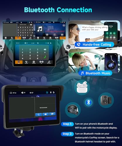 HD IPS Touch Screen Portable Wireless Apple Carplay Screen for Motorcycle&Wireless Android Auto GPS Navigation for Motorcycle,Car Play with Dual Bluetooth Waterproof,Siri,7Inch for Motorbike METEESER
