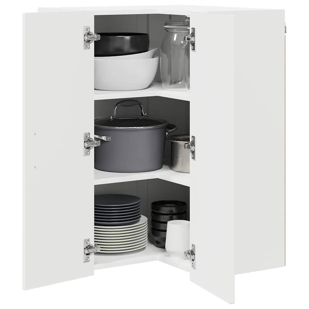 vidaXL Wall Corner Cabinet LUCCA High Gloss White 57 x 57 x 80 cm, Modern Kitchen Solutions, Rectangular Wooden Panel, Durable Dishwasher Cover, Appliance Concealer, Space Saver Design — image 1
