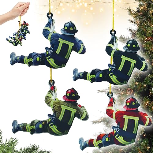 Adorno de Bombero acrílico, 4 Piezas Decoraciones de Navidad Bombero, Colgante de Bombero para árbol de Navidad, Adornos Uniforme de Bombero, Adorno de B-ombero acrílico