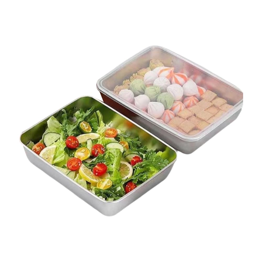 UDSKNV[KSL Food Storage Pan in Stainless Steel Rectangular Shape with for Lunch Compatible Lid