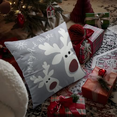 Image of PSDWETS Christmas Pillow Covers 18x18 Set of 4 Christmas Decorations Snowman Deer Tree Winter Holiday Decor Throw Cushion Case for Home Couch