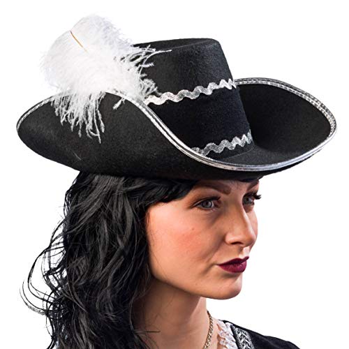 Orlob Kostüm Zubehör Hut Musketier schwarz mit Hutband Karneval Fasching