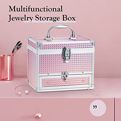 Hododou Girls Jewelry Box Organizer With Drawer & Mirror, Shiny Pink Style Lockable Storage Case For Kid Or Little Girls Jewelry And Hair Accessories #TOP5