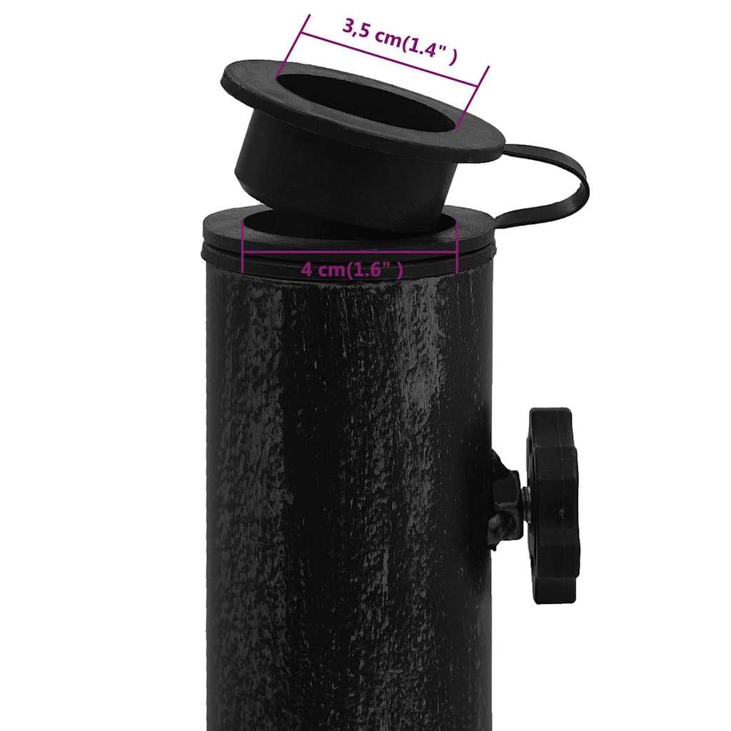 Supporto per ombrellone nero, in ghisa, 47 x 47 x 33 cm, con adattatore per aste da 35/38/48 mm, per balcone, terrazza, giardino, base stabile con motivo floreale decorativo e peso robusto