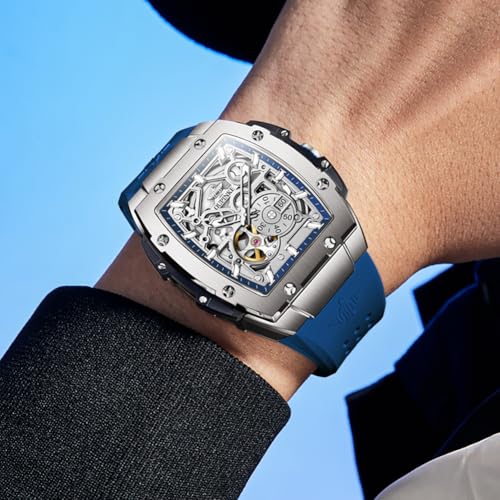 Image of OLEVS Watch Men Self Winding Luxury Skeleton Mechanical Business Dress Square Wrist Watches Calendar Watches