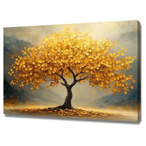 Toile murale arbre de vie doré lianyibo pour créer une ambiance chaleureuse au salon