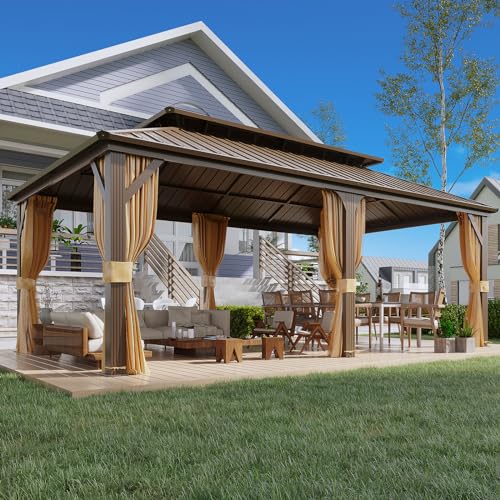 YOLENY-12-x-20-Gazebo-Hardtop-with-Aluminum-FrameGalvanized-Steel-Double-Roof-Gazebos-with-Curtain-and-NettingOutdoor-Metal-Pergolas-for-Garden-Lawn-Deck-Brown YOLENY 12 x 20 Gazebo Hardtop with Aluminum FrameGalvanized Steel Double Roof Gazebos with Curtain and NettingOutdoor Metal Pergolas for Garden Lawn Deck Brown