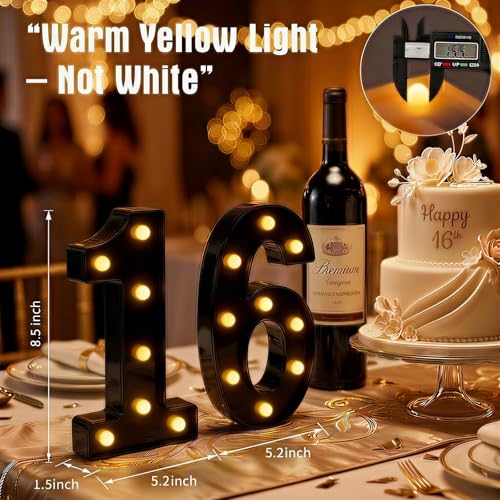 Image of 16th Birthday Decorations for Girls and Boys, Black Light-Up Number 16 Sign, Battery-Operated Illuminated Party Table Decoration Backdrop Wall Decor Sweet 16 Party Decorations ZJDZTK