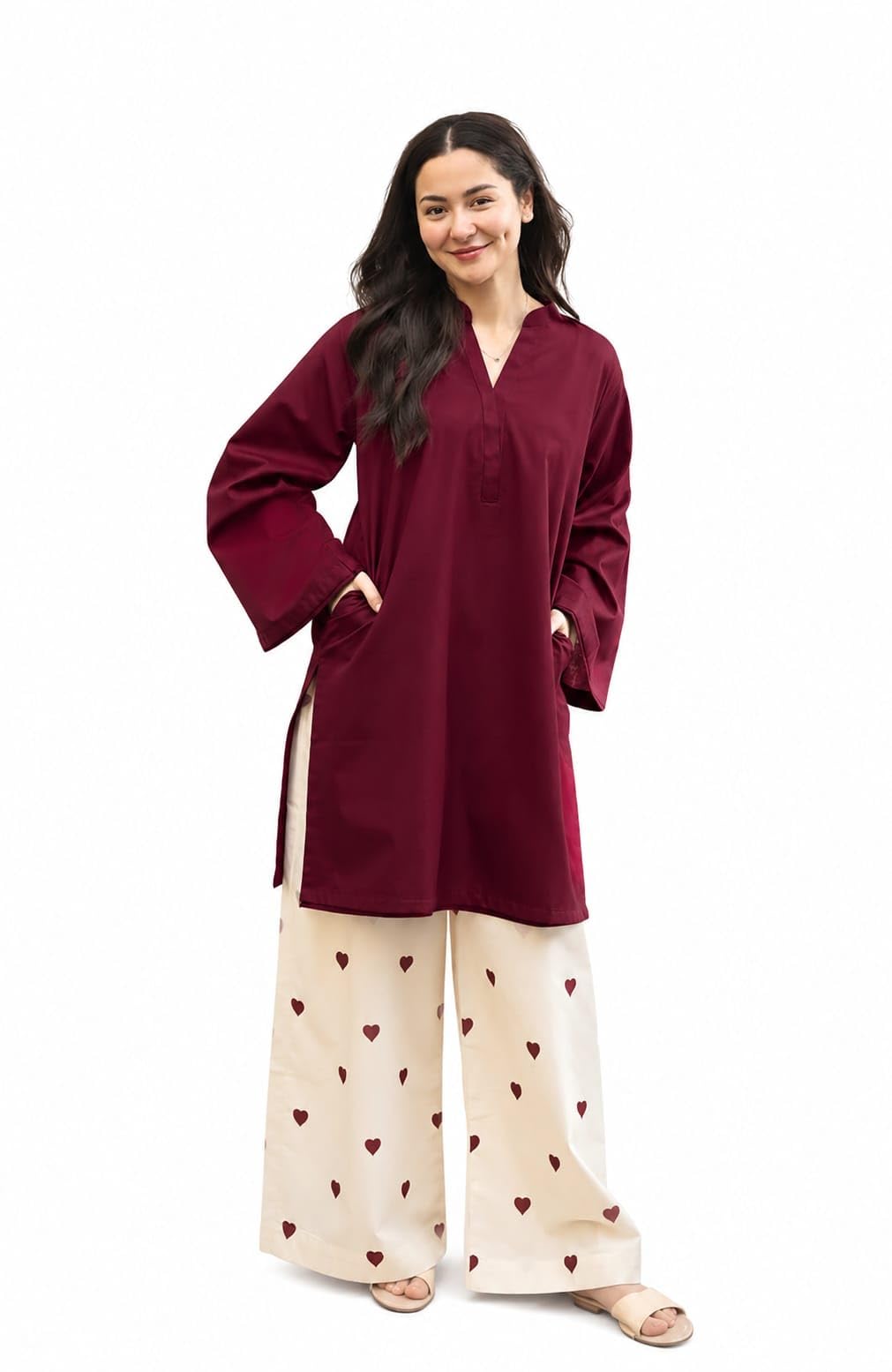 Women's Maroon Cotton Straight Kurti with Printed Palazzo Set | Ethnic Co-Ord Set-picture-30
