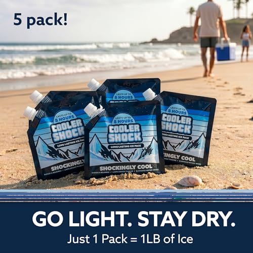 Image of Cooler Shock Reusable Ice Packs for Cooler - Long Lasting Cold Freezer Packs for Coolers and Lunch Boxes - Cooler Ice Packs for Camping Gear, Fishing, Road Trips, Beach Must Haves