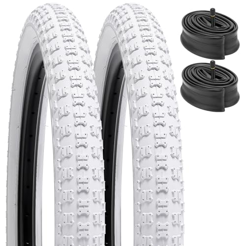 YunSCM 2本セット,14 2.125 タイヤ ホワイト,14x2.125 57-254 自転車タイヤ カラー+ チューブ 米式バルブ32mm,適用 14インチ 2.125 クロスバイク、マウンテンバイク,Y-010(白)