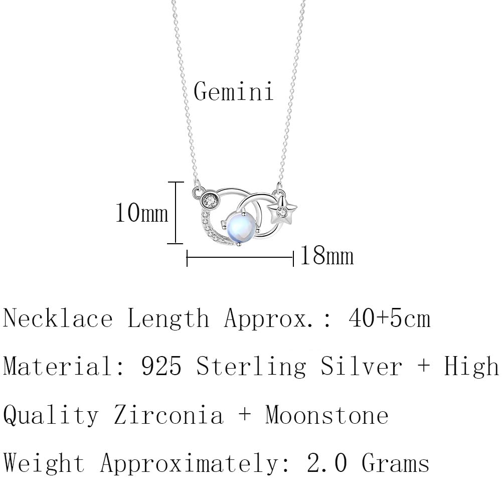 12 Constelaciones Horóscopo Géminis Astrología Collares para Mujer Plata Esterlina Piedra Luna Cristal Colgante Zodíaco Collar Joyería Creativa Regalos Novia Madre
