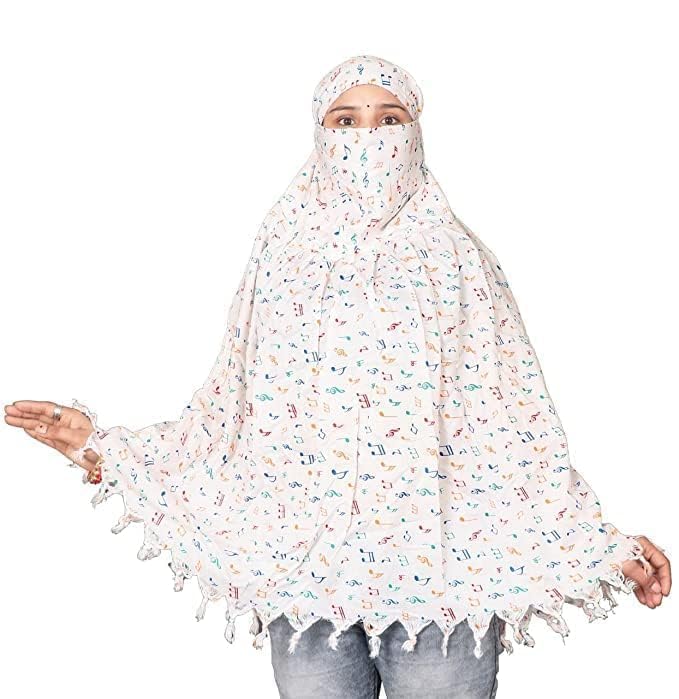 HETVIN Cotton Long Scarf Cum Mask Scarves Usable for Vehicle Driver | White Printed Design Fabric | Universal Size | Soft & Breathable Sun Protection | For Girl & Women (Music)