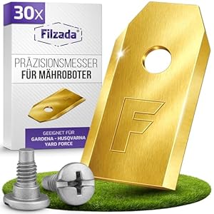 Filzada® 30x Mähroboter Messer LONGLIFE inkl. Schrauben - Ersatzmesser für Rasenmäher kompatibel mit Husqvarna Mähroboter, Gardena Sileno & Yard Force - Geeignet für Husqvarna Automower Messer