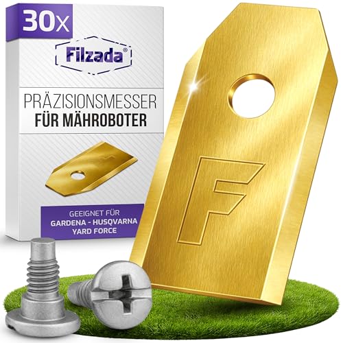 Filzada® 30x Mähroboter Messer LONGLIFE inkl. Schrauben - Ersatzmesser für Rasenmäher kompatibel mit Husqvarna Mähroboter, Gardena Sileno & Yard Force - Geeignet für Husqvarna Automower Messer