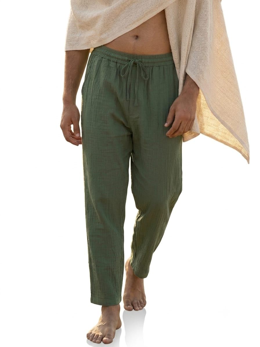 crystalheal; designing the destiny Nirvan Off White Cotton Pants for Men & Women | Relaxed Fit Drawstring Trousers | Breathable Yoga Travel Lounge Pants | Boho Casual Beach Wear-picture-49