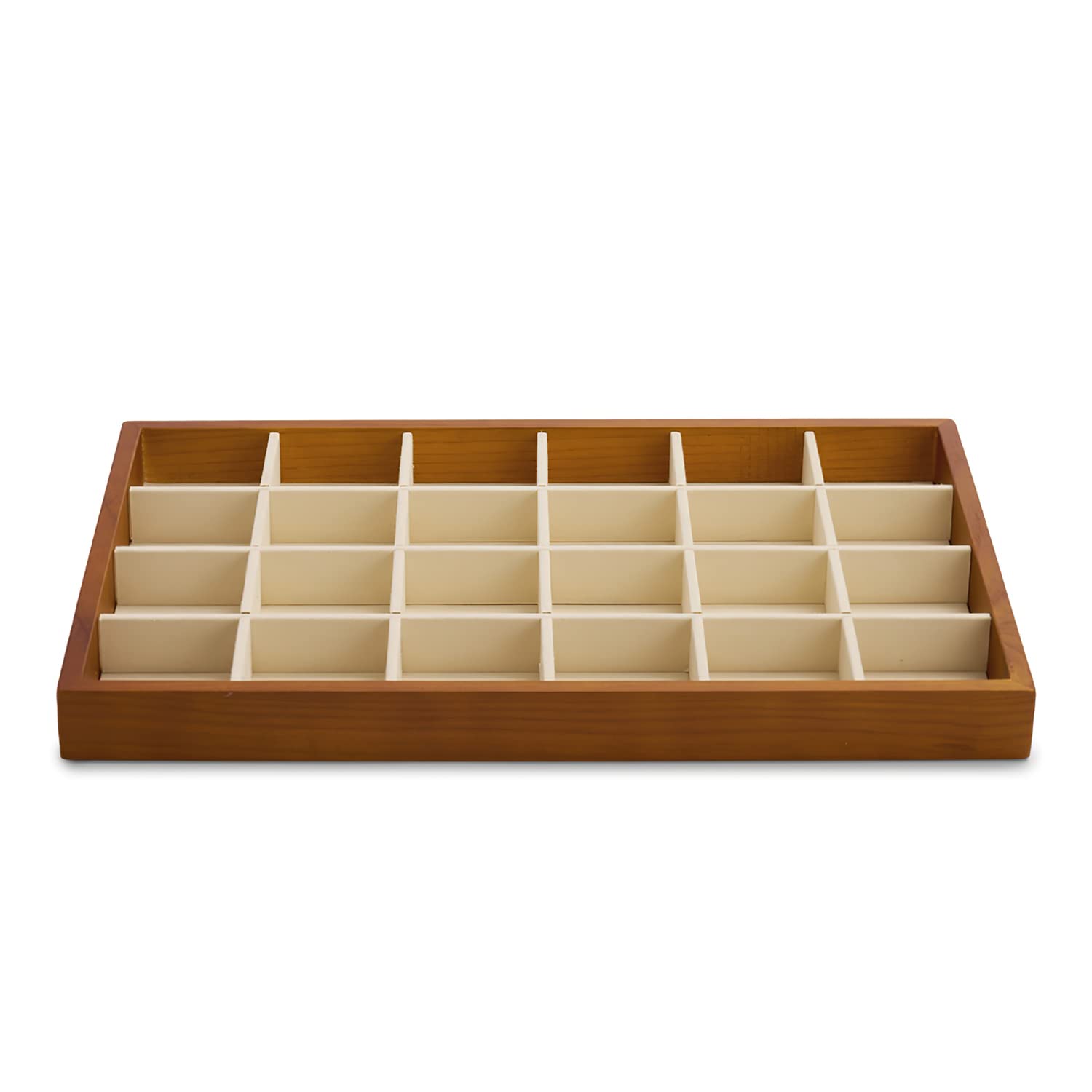HVMBEUGOS Elegant Wooden Jewellery Tray with 24 Compartments Soft Microfiber Lining Stackable Jewellery Storage Tray for Earrings, Rings, Watches