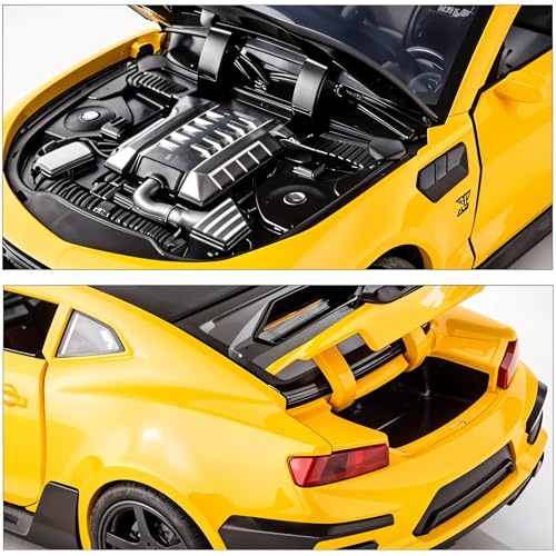 Image of Die-Cast Model Car, 1:32 Scale, Black with Gold Accentsband Hood Pull Back Super Car with Openable Doors Sound and Light for Birthdays Gift Party Decorations (Camaro 1:32)