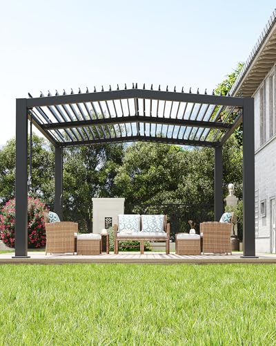 Image of GarveeLife Louvered Pergola 11 ft x 13 ft, Outdoor Pergola with Adjustable Louvered Roof, Reinforced Aluminum Frame, Integrated Drainage System, Hardtop Gazebo for Patio, Deck, Gray