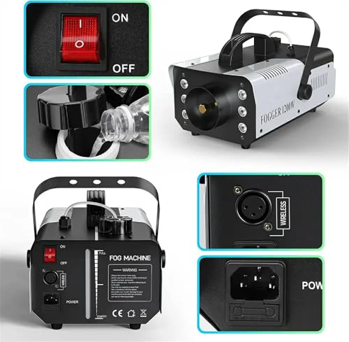 Image of DaBeatz Fog Machine 1200W with Wireless Remote Control & 6 Colorful LED Lights - Professional Smoke Machine for Halloween, Christmas, Wedding, DJ Party, Stage & Outdoor Events