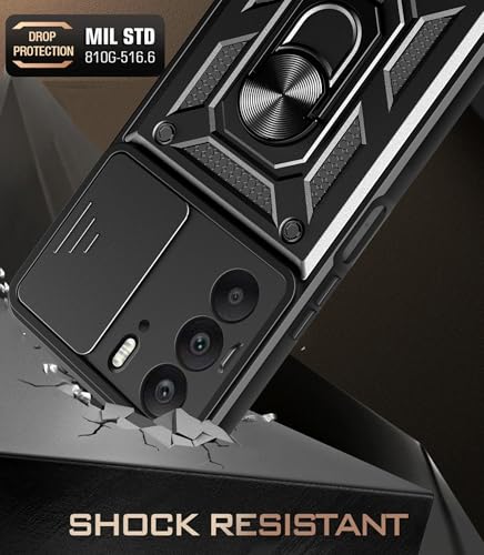 Image of Shockproof Back Case Cover for Oneplus Nord CE 6 Lite 5G, Shockproof Oneplus Nord CE 6 Lite Back Cover, Ring Case with Kickstand and Camera Protection Shutter - Black
