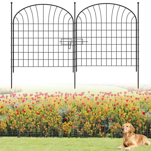 Recinzione Giardino in Metallo Palizzata da Giardino, 81 cm (H) x 71 cm (W), Confezione da 5 (4 Pannelli + 1 Porta, Lunghezza 3,5 m), Barriera per Animali Domestici, Staccionata Esterne