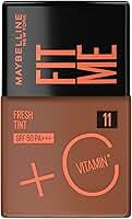 Maybelline NY Fit Me Fresh Tint Base Líquida, Proporciona Efeito Glow Natural, Controla a Oleosidade e Uniformiza a Pele com Vitamina C e FPS 50, Cor 11, 30ml