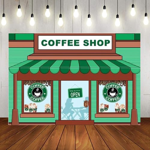 Fondo fotográfico Verde 8x6ft para tienda de café miniatura 4