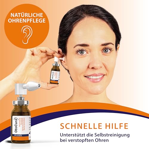 OtoCura Ohrenspray 10 ml, Ohrenreiniger aus Olivenöl, Mandelöl und Calendulaöl zur Ohren Reinigung und Pflege des äußeren Gehörgangs