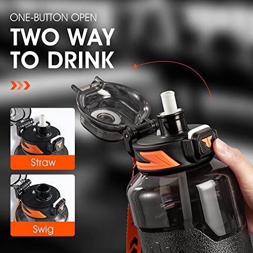 Tkk 50Oz Sport Water Bottle Half Gallon Water Bottle Jug With Straw Large Capacity Plastic Water Bottle Dishwasher Safe 50 Oz Water Bottle Jug Bpa Free Tritan For Gym Yoga Travel Camping Outdoor Black #TOP4