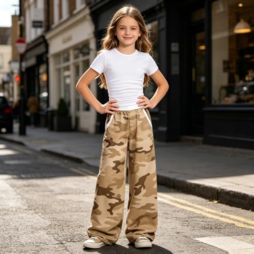 Image of Girls Clothes 2 Piece Short Sleeve T-Shirt Tops & Camo Pants Spring Summer Casual Outfits for Teen Tween Girl 7-14Y
