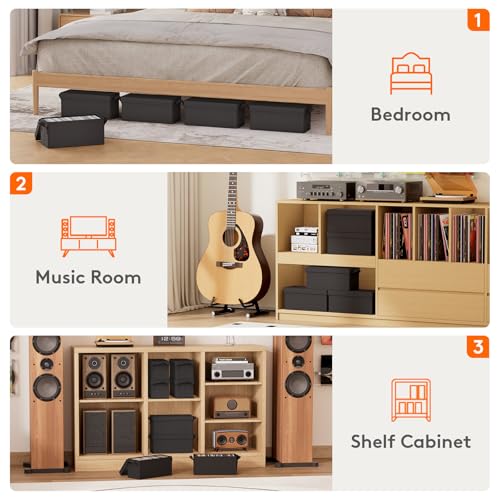 Lifewit CD Storage Boxes with Handles, Stackable CD Case Organizer with Lid, Foldable Record Storage Container Each Holds up to 30 CDs, Black, 4 Pack - Image 8