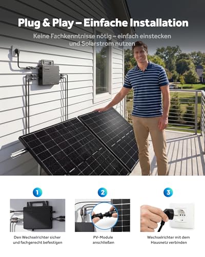 800w Mikro-Wechselrichter Mit Integriertem Wi-Fi, 0% Mwst., Plug & Play Wechselrichter – Ideal FüR Balkonkraftwerke, Pv Vde-Zertifiziert, IP67 Wasserdicht, Mppt-Technologie, App-Gesteuert