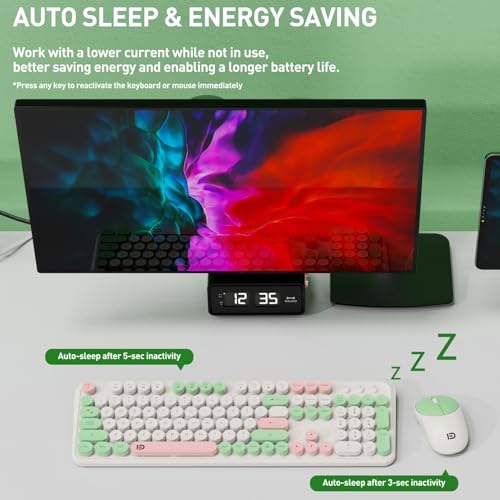 Image of FD 2.4GHz Wireless Keyboard and Mouse Set with Switch Button - Full-Size Keyboard - Compatible for Windows /Laptop /PC /Notebook /Smart TV and More - Milky White Green Colorful