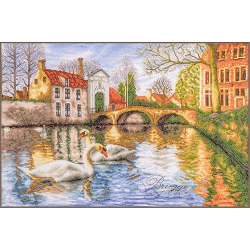 Broderie motif Les Cygnes de Bruges : kit complet point de croix compté et patron adulte DIY