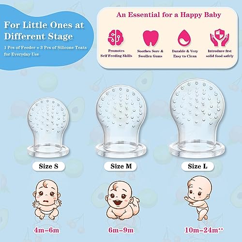 Image of Baby Fruit Feeder, Frozen Teething Toys for Babies, Teether Pacifier with 3 Extra Teats, Eating Essentials, BPA Free Baby Feeding Supplies (Copper)