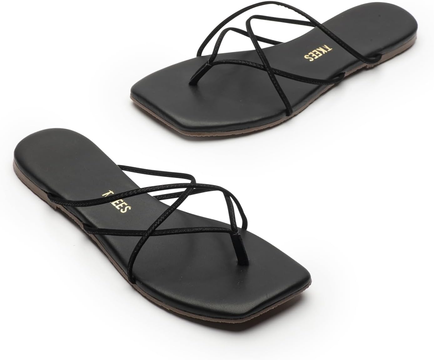 TKEES® Square Toe Elle Flat Sandals for Women Bovine