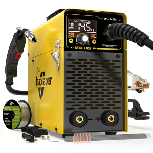 haxiaoer 145A MIG Welder, 110V Flux Core MIG Welder Machine, 3-in-1 MIG/Lift TIG/Stick, IGBT Inverter with Digital Display, Portable for Gasless Welding