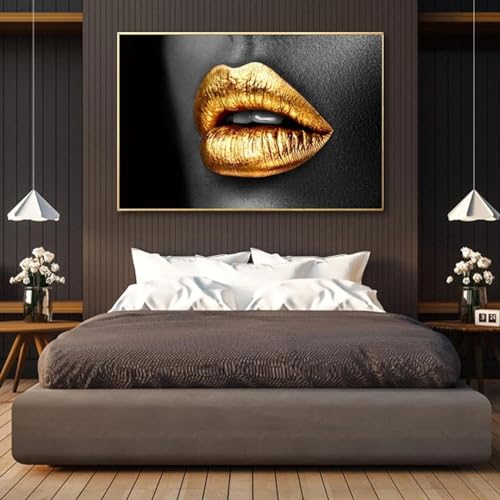 Peinture sur toile lèvres dorées art sensuel pour insuffler de la passion dans votre déco