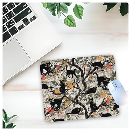 1 Pcs Cute Black Cat Floral Non Slip Rubber Mouse Pad for Home Office Desk Laptop Computer Accessory Gifts for Women Girls Supervisor HR