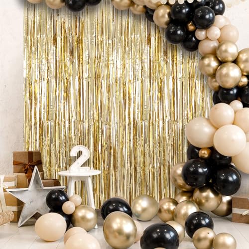 Image of 2 Pack Fringe Curtains Backdrops, Foil Fringe Curtains, Door Streamers for Birthday Wedding Bridal Shower Holiday Graduation Party Decorations, Photo Booth Backdrops, Champagne