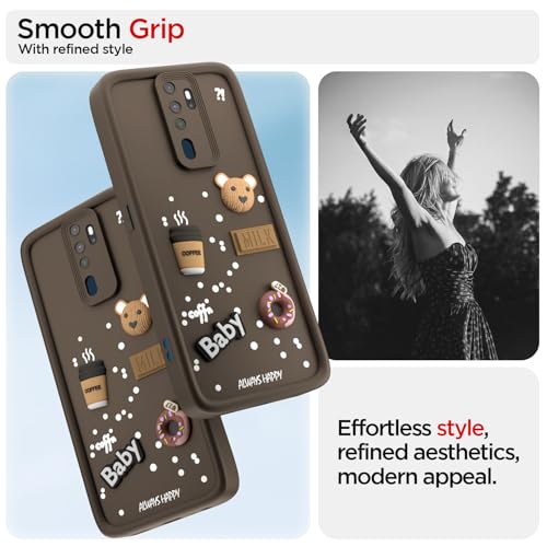 Image of Pikkme Back Cover for Oppo A5 2020 / A9 2020 | Cute Fun Cartoon 3D Bear Silicone Full Body Protection Bumper Case (Brown)