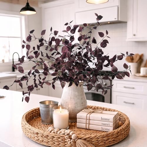 Image of 6PCS Artificial Fall Stems 32.7inch Long Burgundy Eucalyptus Stems for Vase